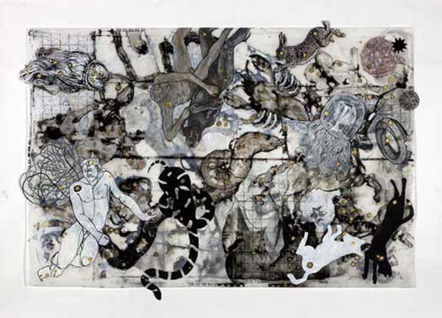 <em>Star Map</em>, 2009, Mixed Media/Drafting Film, 31 x 42&quot