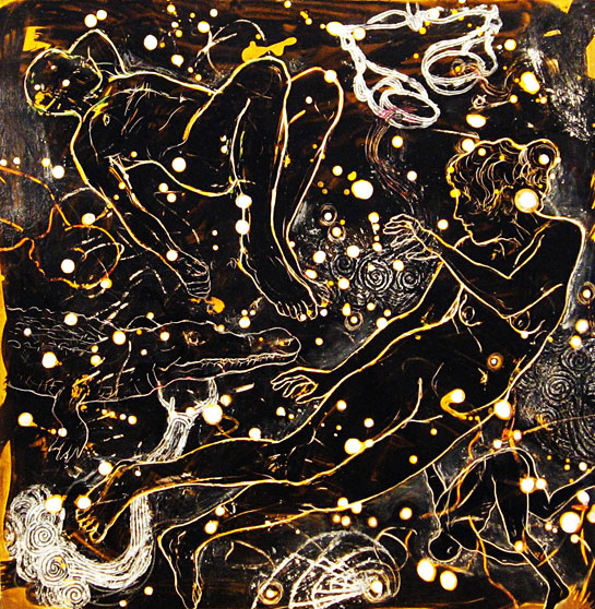 <em>Celestial Bodies IV</em>, 2012, Mixed Media/Clayboard, 12 x 12&quot