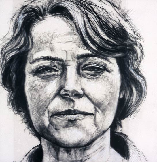 <em>Heidi</em>, 2000, Pencil drawings on drafting film layered with acetate copies, 10 x 10"